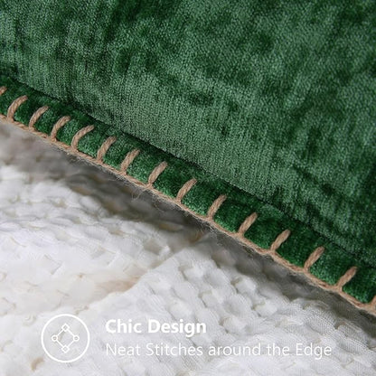 decorUhome Christmas Chenille Soft Throw Pillow Covers 16x16 Set of 2, Farmhouse Velvet Neutral Decorative Euro Pillow Covers with Stitched Edge for Couch Sofa Bed Home Decor, Green
