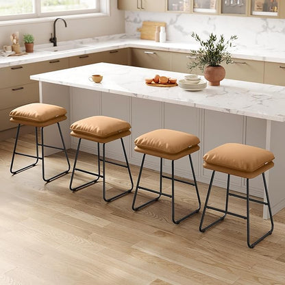 VASAGLE Bar Stools Set of 2, Counter Height Bar Stools, Leather Counter Stools Barstools with Soft Cushion and Metal Sled Legs, 25.6 Inches Bar Height Bar Chairs for Kitchen Island, Caramel Brown