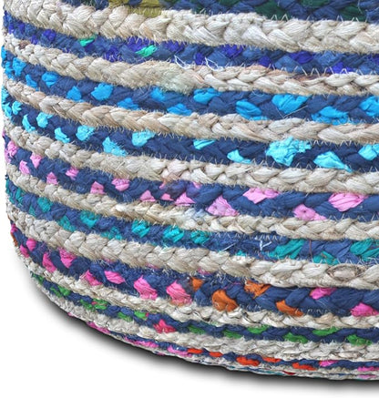 SIMPLIHOME Margo Boho Round Pouf in Blue Braided Jute for the Living Room, Bedroom and Kids Room