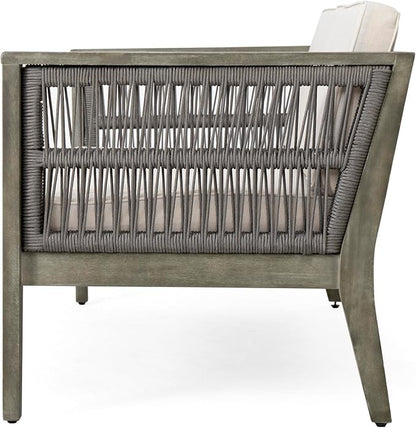 Christopher Knight Home Outdoor Acacia Wood Patio Set, 4-Pieces Patio Conversation Set, Outdoor Furniture with Coffee Table, Patio Deep Seating with Cushion, Porch Chairs for Garden, Grey+Beige