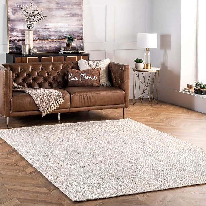 nuLOOM 4x6 Rigo Jute Hand Woven Area Rug, Off White, Solid Farmhouse Design, Natural Fiber, For Bedroom, Living Room, Dining Room, Hallway, Office, Kitchen, Entryway