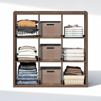 Furinno Cubic Closet Organizers and Storage, 9-Cube Closet Organizer, Open Shelf Closet Storage, Extra Thick Frame for Wardrobe, Bedroom, Living Room, Amber Pine