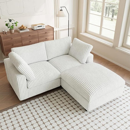 Modular Sectional Sofa, L Shaped Sofa with Ottoman, 78.74" Oversized Loveseat, Plush Deep Seat Sleeper Couches for Living Room, Apartment, Couch Cushion Covers Removable, Beige