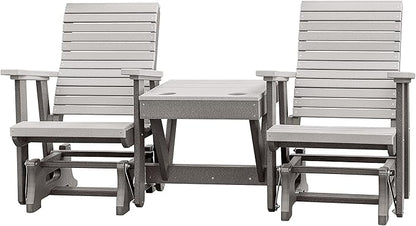DutchCrafters Modern Horizontal Slat High Back Poly Double Glider Chairs with Center Table Outdoor Patio Furniture (Gray &Light Gray)