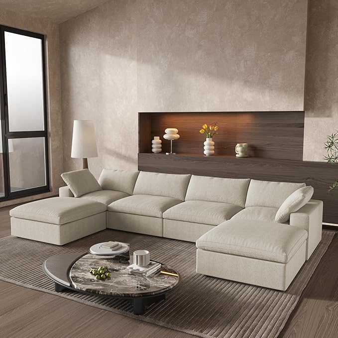 Cloud Couch Modular Sectional Sofa,160.6" Down Filled Couches with Storage Ottoman,Modern U Shaped Couch 6 Seater,Khkai Convertible Sectional Sofa for Living Room,Covers Removable & Washable