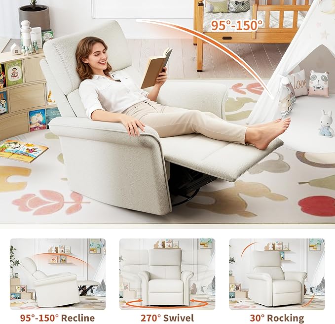 Recliner Chair, 270 Power Swivel Rocker Recliner Chair for Adults, Rocking Glider Recliners for Small Spaces, Glider Nursery Rocking Chairs for Home Theater Living Room Bedroom Nursery