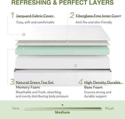 EGOHOME Full Size Memory Foam Mattress, 12 Inch Bed Mattress in a Box with Cooling Green Tea Gel, Relieve Pressure with Medium Support, CertiPUR-US Certified, 75''L x 54''W, White