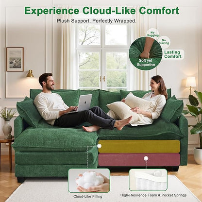Cloud Chenille L-Shaped Sofa with Ottoman, 77" Space Saving Sectional Loveseat with Chaise, for Small Spaces, Easy Assembly, 1YR Warranty