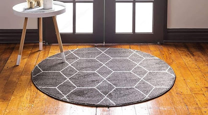 Unique Loom Trellis Frieze Collection Area Rug - Geometric (6' Round, Dark Gray/ Ivory)