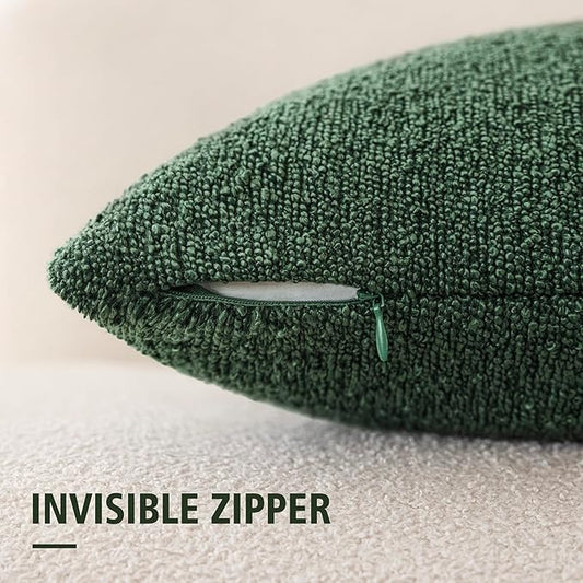 Foindtower Set of 2, Decorative Textured Boucle Throw Pillow Covers Accent Solid Pillow Cases Neutral Cozy Couch Cushion Case for Chair Sofa Bedroom Living Room Home Decor 16x16 Inch Pine Green