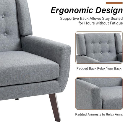 Accent Chairs Set of 2, Modern Fabric Armchairs for Living Room, Comfy Upholstered Arm Chairs Tufted for Indoor Bedroom Office Room (Gray)