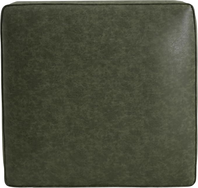 Christopher Knight Home Ellis Faux Leather Ottoman Footstool, Square Pouf Poufee Footrest Ottoman Large Seat, Modern Side Table for Living Room Bedroom Home Decor Gifts, Green