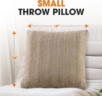 Cheer Collection Faux Fur Throw Pillows - Decorative Pillows for Couch, Bed Throw Pillows, Sand Accent Pillows for Bedroom or Living Room Aesthetic, Set of 2 Furry Throw Pillows, 18”x18”