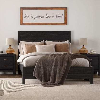 Grain Wood Furniture Montauk Solid Wood Bed, Queen Size, Farmhouse Black
