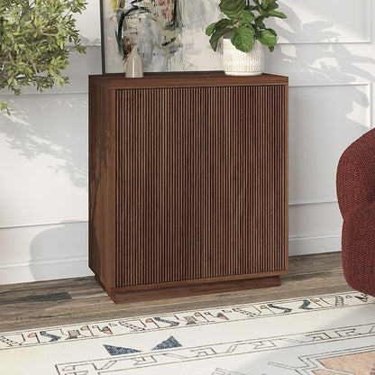 Henn&Hart 28" Fluted Wooden Accent Cabinet, Modern Ribbed Sideboard Buffet Cabinet with 2 Doors and an Adjustable Shelf for Living Room, Dining Room, Bedroom or Entryway, Satin Walnut
