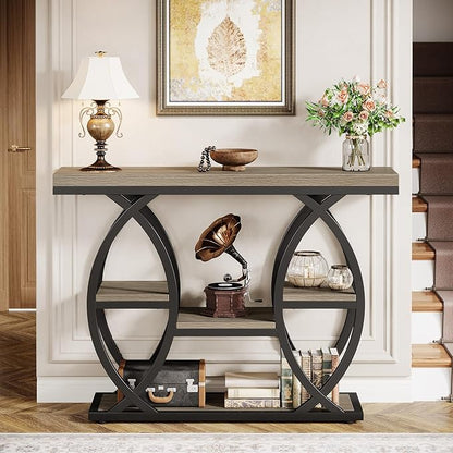 Tribesigns 39.4" Console Table, Industrial 4-Tier Sofa Table Entryway Table with Storage Shelves, Narrow Wood Accent Tables with Metal Frame for Small Spaces, Hallway, Foyer, Grey