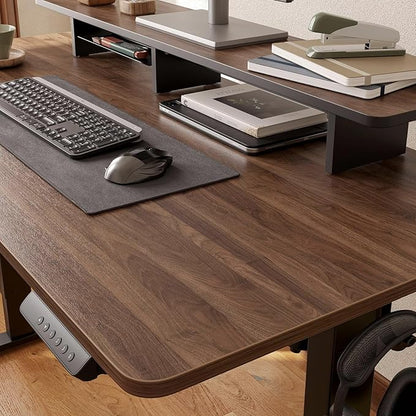 FEZIBO One-Piece Standing Desk Adjustable Height Stand up Home Office Desk, 55x24 Inch Electric Standing Computer Desk, with 4 Memory Presets, Headphone Hook, Black Walnut