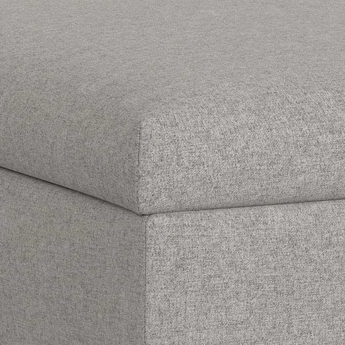 SIMPLIHOME Rebecca 36 inch Wide Contemporary Square Mid Century Coffee Table Storage Ottoman with Lift Up Lid in Cloud Grey Polyester Linen, Assembled, For the Living Room, Entryway and Family Room