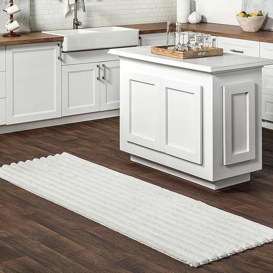 nuLOOM 2'6" x 6' Cozy Plush Area Rug, Machine Washable, Non-Slip, Soft Fluffy Shag Carpet for Living Room Bedroom Kids Room Nursery Home Decor, Kai White