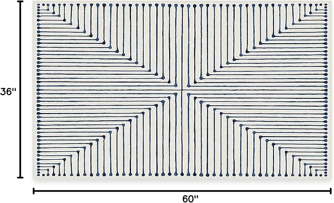 RUGGABLE x Jonathan Adler Machine Washable Modern Area Rug – Inkdrop Slate Blue 3x5, Stain-Resistant, Non-Slip – Small Rugs for Living Room, Bedroom, Hallway, Entryway & Office–with Standard Pad