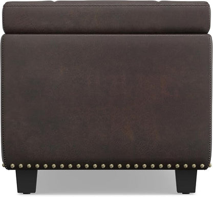 SIMPLIHOME Hamilton 48 inch Wide Transitional Rectangle Storage Ottoman in Distressed Brown Vegan Faux Leather, Assembled, For the Living Room, Entryway and Family Room