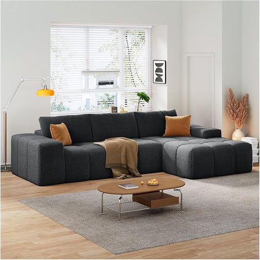 114” Oversized Modular Sectional Couch for Living Room, Chenille Boneless Couch L-Shape Cloud Sofa with Deep Seat and Chaise, Memory Foam Compressed Sofa for Living Room Furniture Bedroom Apartment