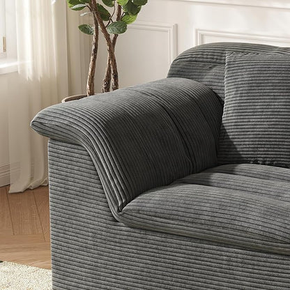 44" Cloud Sectional Couch with Single Arm, Modern Compressed Sofa, Comfy Sleeper Sofa, Corduroy Upholstered Couches for Small Space/Apartment, No Assembly Required, Dark Gray, Left Side