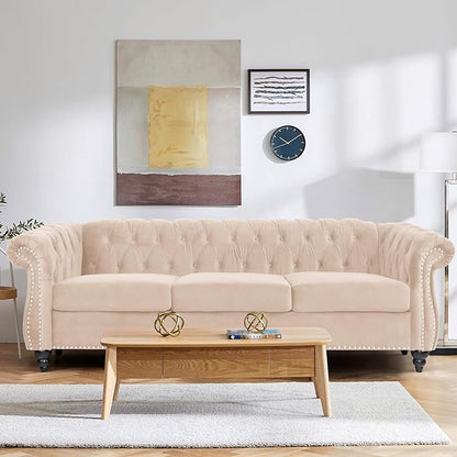 Living Room Velvet Sofa and Loveseat set, Mid Century Modern Upholstered Couch with Cushions, 2-Piece Home Sofa Furniture Sets, Comfy Tufted Chesterfield Couches for Living Room, Bedroom, Office
