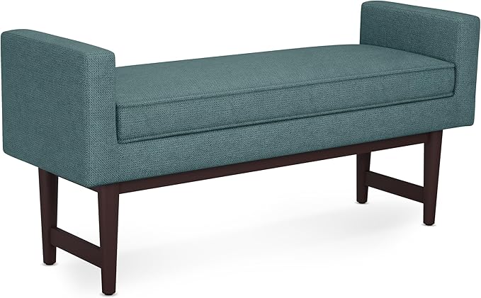 SIMPLIHOME Scott 46 inch Wide Contemporary Rectangle Ottoman Bench in Smoky Teal Linen Fabric , Assembled, For the Living Room and Bedroom