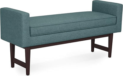 SIMPLIHOME Scott 46 inch Wide Contemporary Rectangle Ottoman Bench in Smoky Teal Linen Fabric , Assembled, For the Living Room and Bedroom