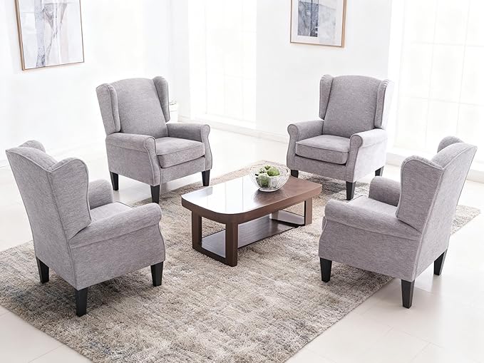 Accent Chair for Living Room Set of 2, High Back Reading Armchairs with Removable Seat Cushion, Mid-Century Single Couch in Fabric, Modern Ergonomic Wingback Chair for Bedroom,Club, Balcony