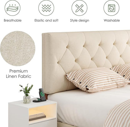 Upholstered Queen Headboard Only for Bed Frame from 49”-62”, Adjustable Height Queen Head Board with Durable Wood Legs, Bed Headboard in Modern Button Design, Beige