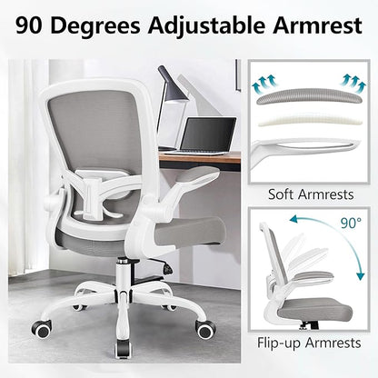 FelixKing Office Chair, Ergonomic Desk Chair Breathable Mesh Chairs Adjustable High Back Lumbar Support Flip-up Armrests, Executive Rolling Swivel Comfy Computer Chairs Home Office Gray