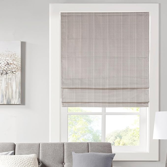 Madison Park Galen Cordless Roman Shade, 27"W x 64"H, Sheen Taupe – Room Darkening, Thermal Insulated, Energy Efficient Window Blind with Subtle Sheen Basketweave Fabric for Privacy