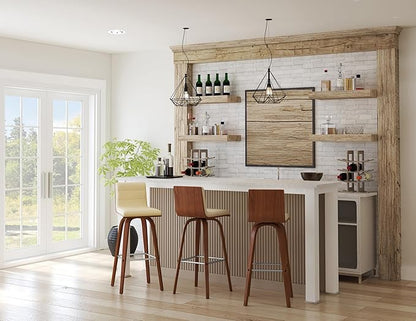 Armen Living Vienna 30" Swivel Bar Stool in Walnut Wood Finish with Cream Faux Leather - Set of 3