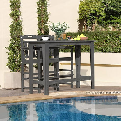 Outdoor Patio Bar Height Chair, All-Weather HDPE Tall Balcony Adirondack Stools for Bistro, Garden, Backyard, Deck | Grey