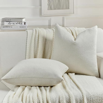 FUTEI Cream Chenille Decorative Throw Pillow Covers 20x20 Inch Set of 2,Soft Cozy Faux Linen Textured Cushion Case,Farmhouse Home Decor for Couch Living Room