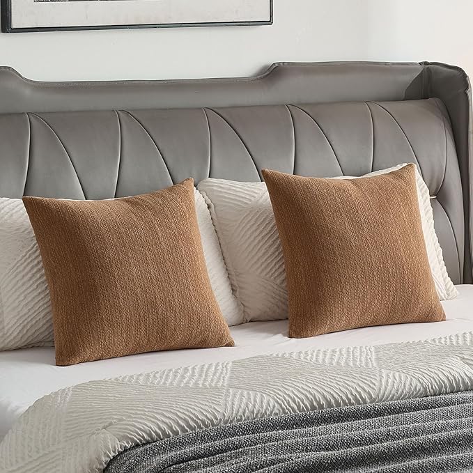 FUTEI Tobacco Chenille Throw Pillow Covers 24x24 Inch Set of 2,Soft Striped & Diamond Textured European Cushion Cases,Modern Home Decor for Couch Living Room