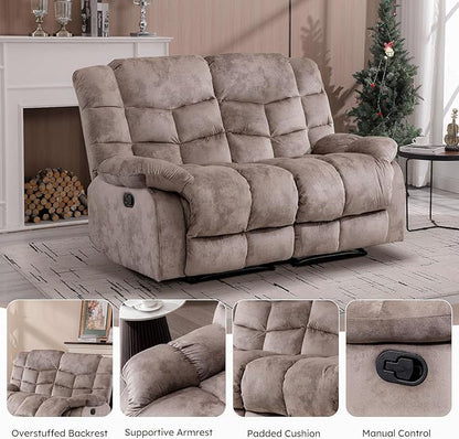 EBELLO Manual Loveseat Recliner for Living Room, Extra Wide Modern Overstuffed 2 Seat Reclining Couch Sofa, Breathable Fabric and Padded Cushion, Light Brown