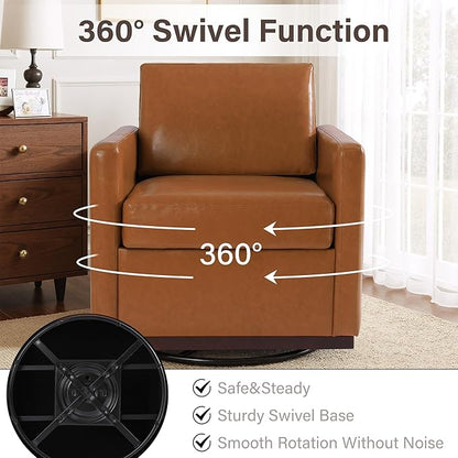 UIXE Faux Leather Swivel Accent Chair, Upholstered Armchair Comfy Club Chair for Living Room, Mid Century Modern Arm Chair Single Sofa Nook Bedroom Side Reading Seat - Light Brown