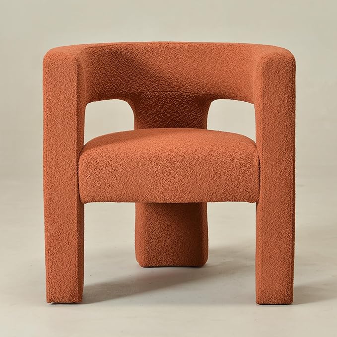 KINWELL 28" W Modern Boucle Accent Chair, Mid Century Upholstered Square Armchair, No Assembly Single Sofa Side Chair for Living Room Lounge Bedroom (Caramel)