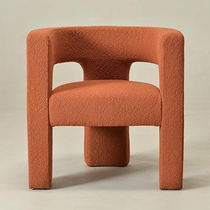 KINWELL 28" W Modern Boucle Accent Chair, Mid Century Upholstered Square Armchair, No Assembly Single Sofa Side Chair for Living Room Lounge Bedroom (Caramel)