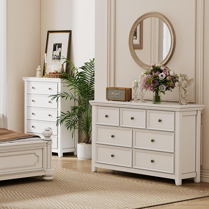 BLANKSPACE White Dresser, 5 Chest Drawer Dresser for Bedroom, Large Capacity Wood Cabinet for Bedroom, Modern Nightstand, Closets, Hallway