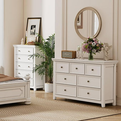 BLANKSPACE White Dresser, 5 Chest Drawer Dresser for Bedroom, Large Capacity Wood Cabinet for Bedroom, Modern Nightstand, Closets, Hallway