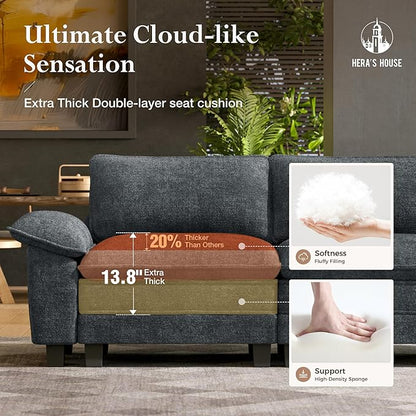 HERA'S HOUSE 124" Modular Sectional Sofa, Oversized L Shaped Couches for Living Room, Comfy Cloud Couch with Ottoman, 4-Seater Deep Seat Sofa with Throw Pillow, Chenille Blue