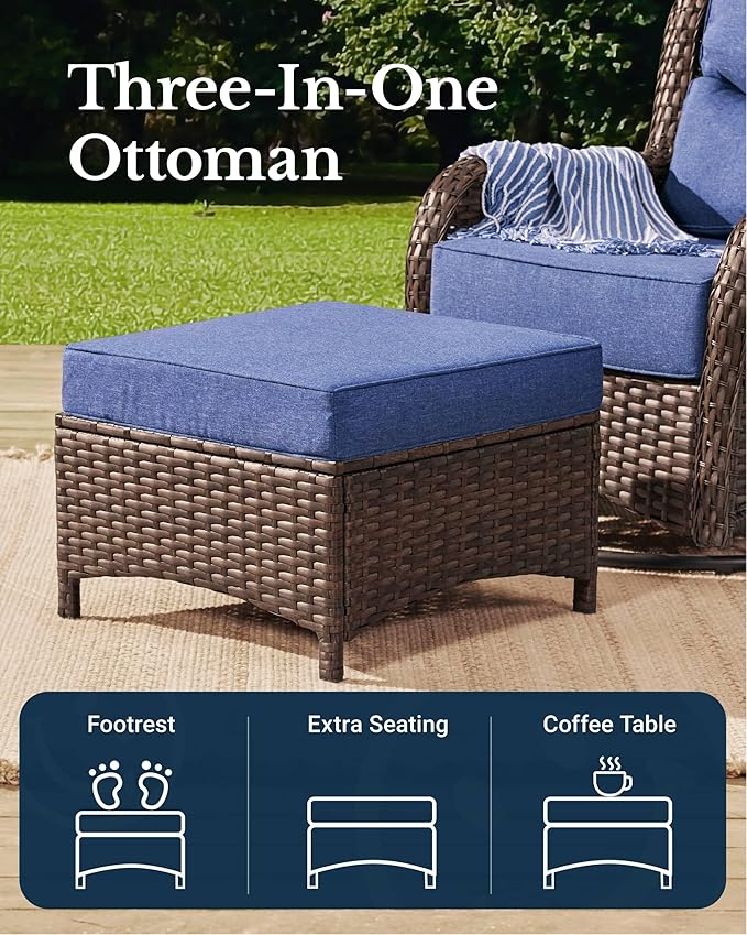 HILLGA Luxury Patio Furniture Set with 6-inch Thick Cushion, Outdoor Sectional Sofa and High Back Swivel Rocker Patio Chairs, 10PCS Wicker Conversation Set for Deck Yard and Poolside, Blue (V2)