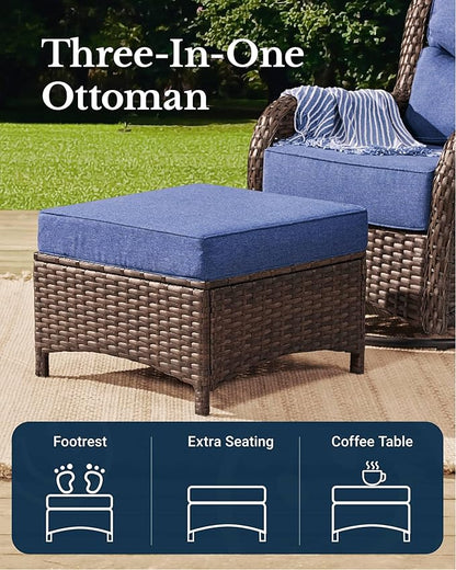HILLGA Luxury Patio Furniture Set with 6-inch Thick Cushion, Outdoor Sectional Sofa and High Back Swivel Rocker Patio Chairs, 10PCS Wicker Conversation Set for Deck Yard and Poolside, Blue (V2)