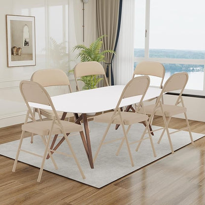 6 Pack Khaki Folding Chairs with Comfortable Cushion and Back, 330LBS Capacity, Portable & Foldable Indoor Outdoor Chairs with Durable Metal Frame for Office Party Events Kitchen Dinning Wedding