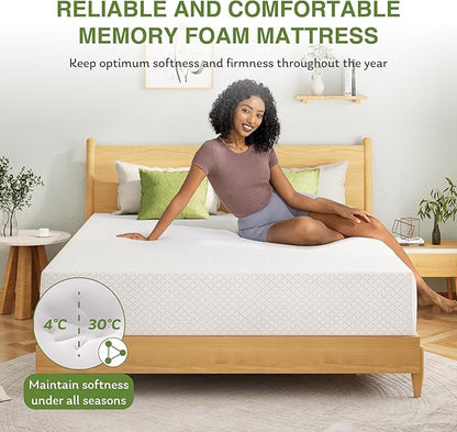 EGOHOME King Size Memory Foam Mattress, 10 Inch Bed Mattress in a Box with Cooling Green Tea Gel, Relieve Pressure with Medium Support, CertiPUR-US Certified, 80''L x 76''W, White