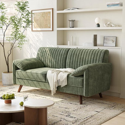 ONBRILL 64.5" Loveseat Sofa, Chenille Loveseat Couch for Living Room, 23.2" Deep Seat Love Seat with Padded Arms, Comfy Modern Small Couches for Bedroom, Small Spaces, Dorms, Office, Green